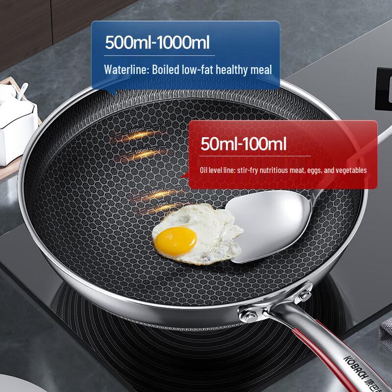 KABACH 32cm 304 Stainless Steel Honeycomb Wok