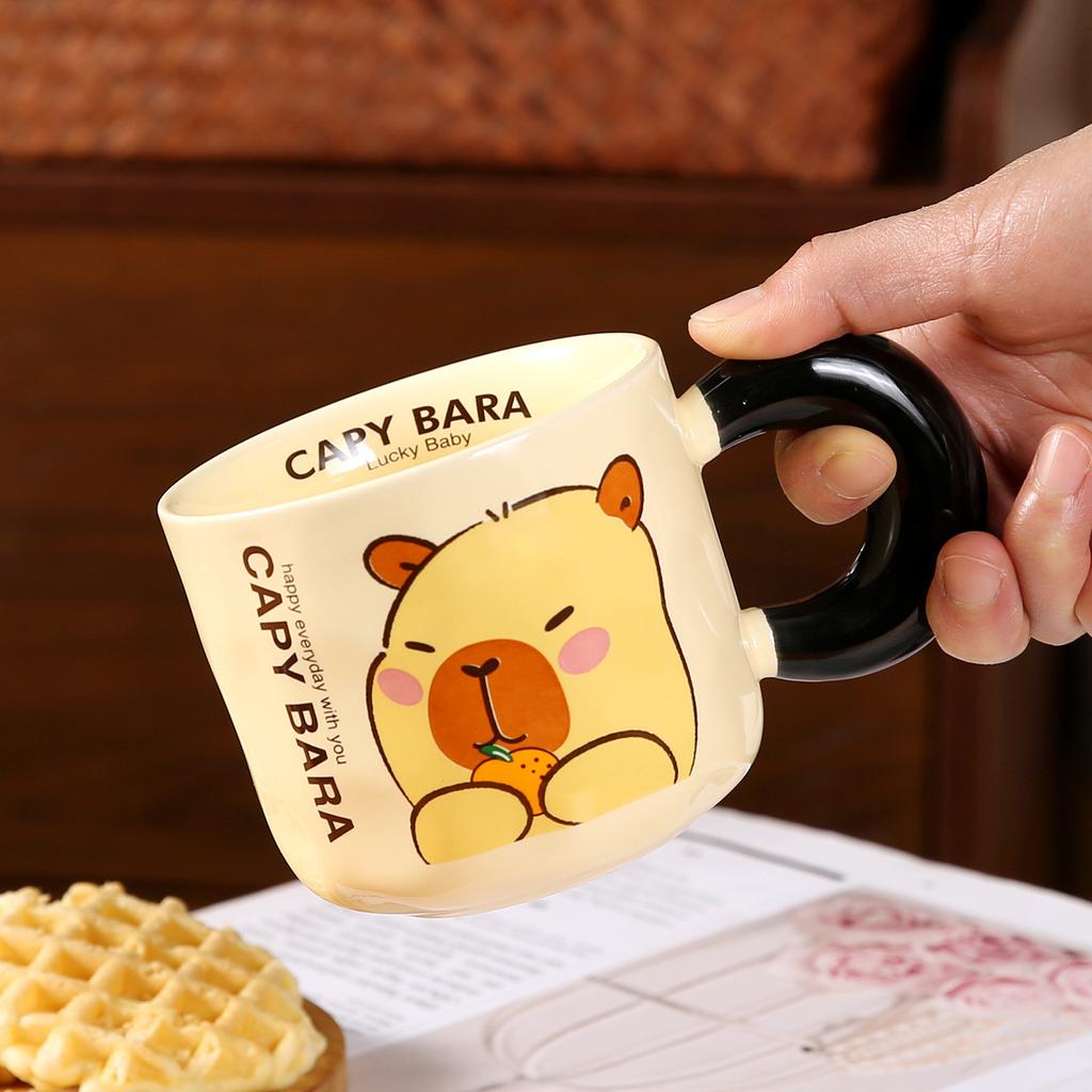 Mug with Lid Spoon Kapibala Cup Ceramic Marrard Girl Office Water Cup Children Breakfast Cup Men