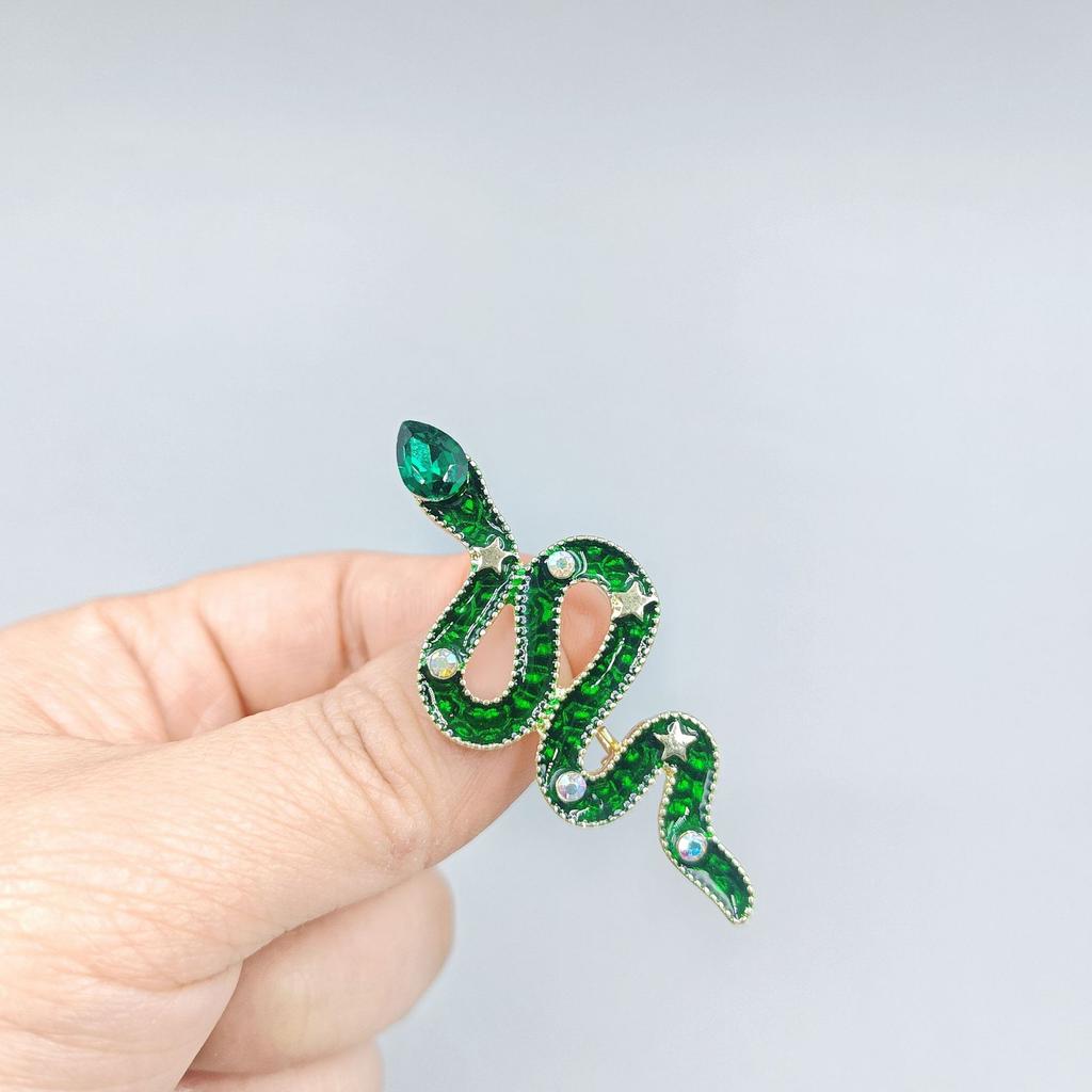 LATS Unique Design Silver Snake Brooches for Women Men Unisex Full of Rhinestone Snake Animal Pins Badge Jewelry