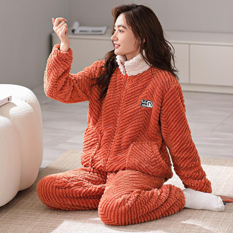 Pajamas Women'S Winter Coral Fleece Women'S Fleece Thickened Warm Autumn And Winter Women'S Flannel Winter Loungewear Set