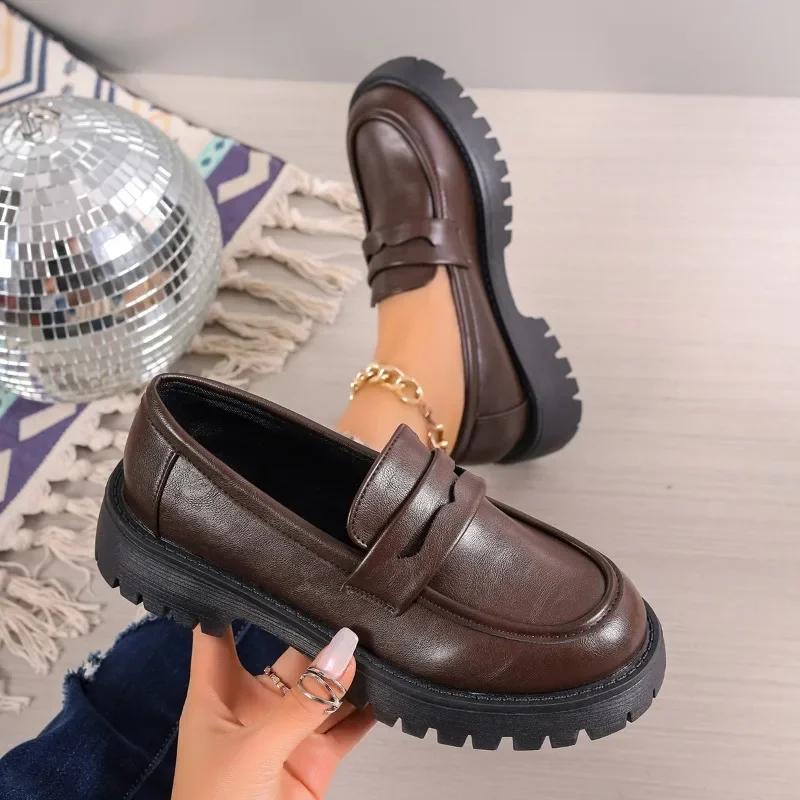 Fashion Female Shoes on Sale 2024 High Quality Slip on Women Pumps Autumn Round Toe Solid  Dress Platform Block Heel Large Size Loafers