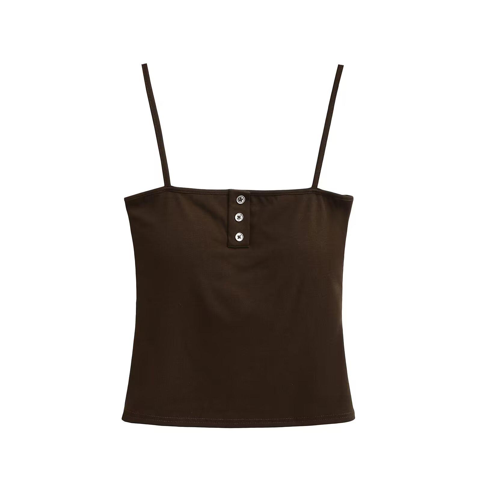 

Весна/Лето 2025 Женский пикантный сексуальный стиль, майка с металлическими пуговицами. Medium темно-коричневого