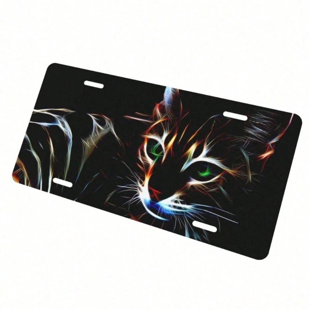 2D Flat Cat Pattern License Plate Frame, Rustproof Aluminum Front Car Tag Cover, Universal 5.9x11.8 Inch Novelty Decorative Exterior