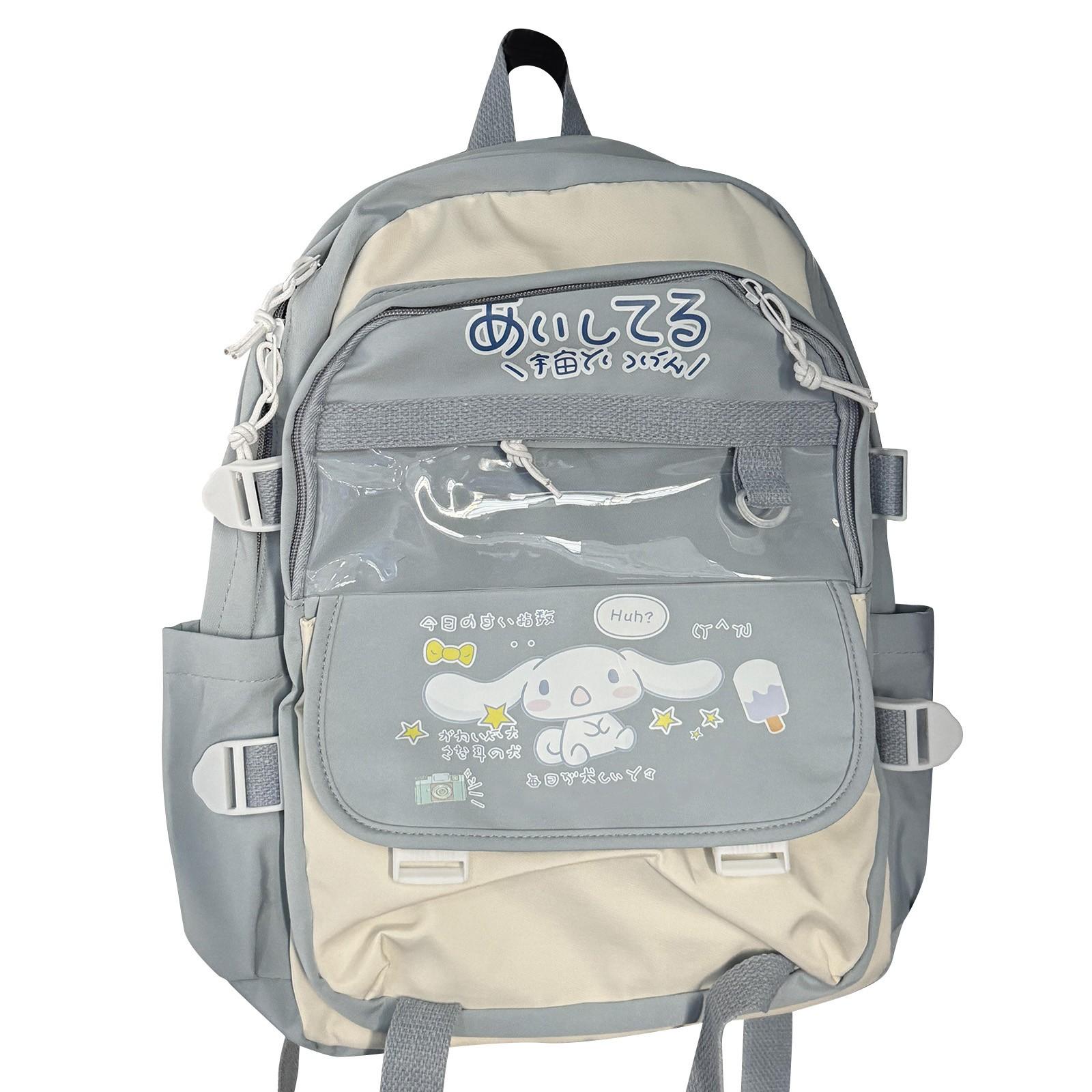 

Cute Cartoon Pattern School Bag Campus Style Large Capacity Backpack One Size синий