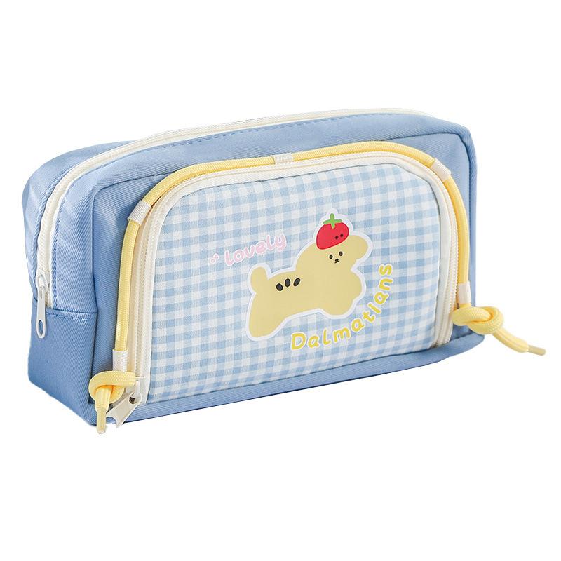 Retro Plaid Cute Dog Pencil Case – Large Capacity Kawaii Accessories Supplies Organizer – Trendy Pen Pouch