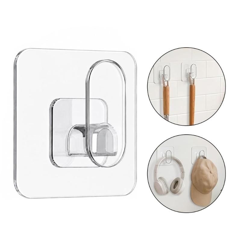 Adhesive Utility Set for Home Storage, Clear 10 Pack PC Plastic Hooks for Towels, Hats, Keys and Other Daily Items in Indoor Rooms