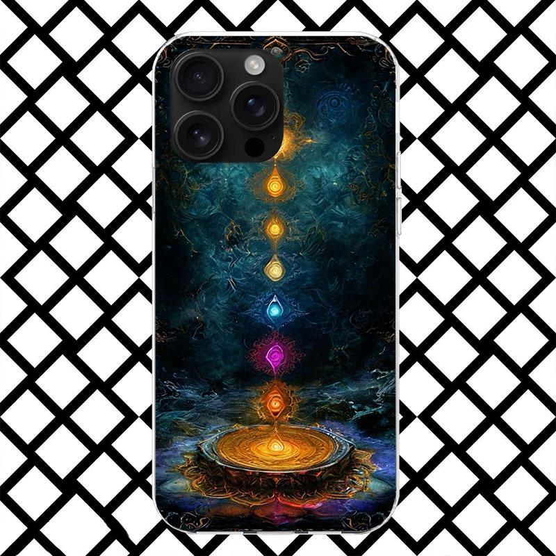 Yoga Chakra Spirituelle Energie Universum Handyhülle für iPhone 17 Air 16 16E 15 14 Plus 13 Mini 12 11 Pro Max 7 8 + SE 2020 Weich Co