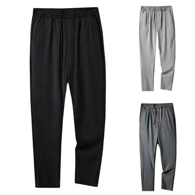 Men Pants Solid Color Elastic Waist Loose Stretchy Straight Drawstring Male Relaxed Fit Lace-up Trousers Streetwear