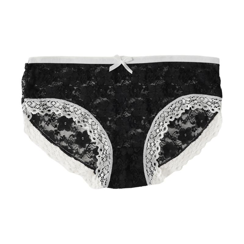 Sexy Transparent Lace Flower Panties New Fashion Middle Waist Bowknot Mesh Underwear for Women Lingerie