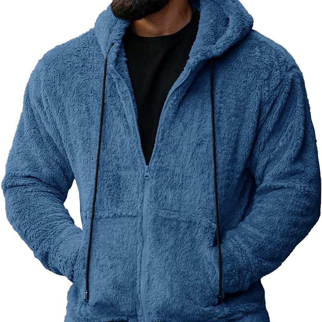 

Men Fleece Hoodie Coats Autumn Winter Tie Collar Pocket Soft Flurry Fleece Zip Up Sweatshirt FYY-90090 XXXL синій