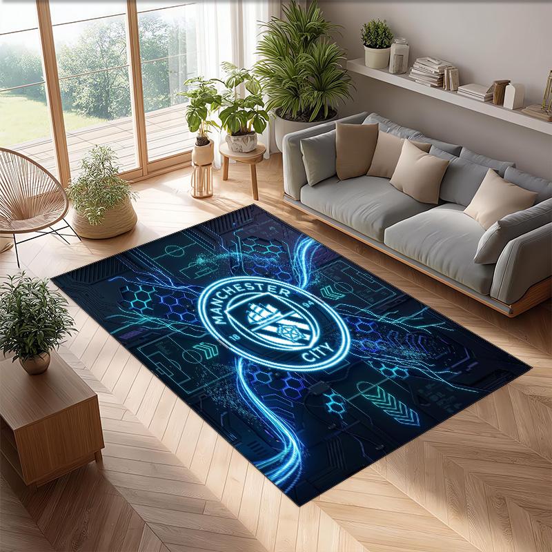 Manchester City Printed Flannel Area Rug Non Slip Soft Polyester Floor Carpet Indoor Decor Mat for Bedroom Living Room Sofa