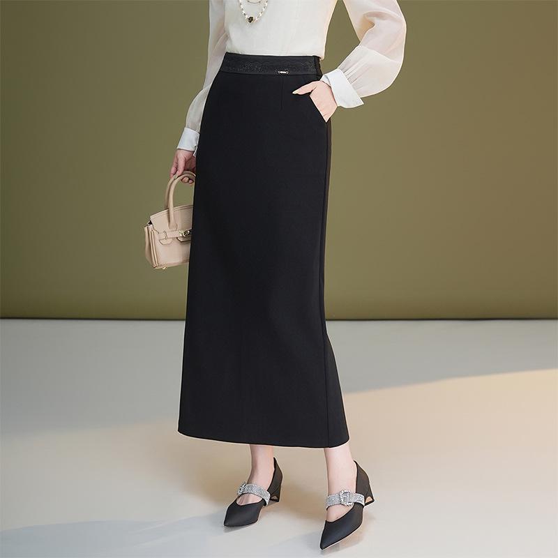 Black High-Waisted Slimming Midi Skirt Suit with Slit 2XL чёрный
