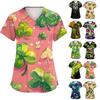 Ladies' St. Patrick Print Fashionable V-neck Pocket Short Sleeved  Uniform And Caregiver Top
