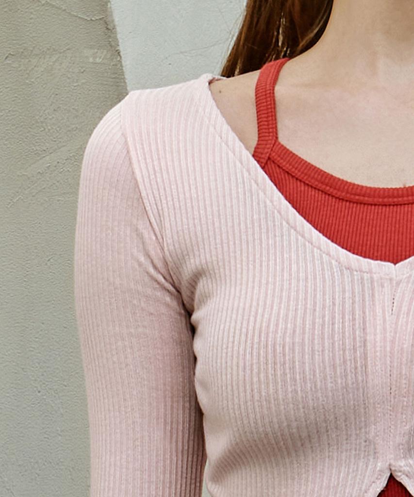 Debiweeo Julia Ribbed Long Sleeve Devi-T0092-Salmon Pink