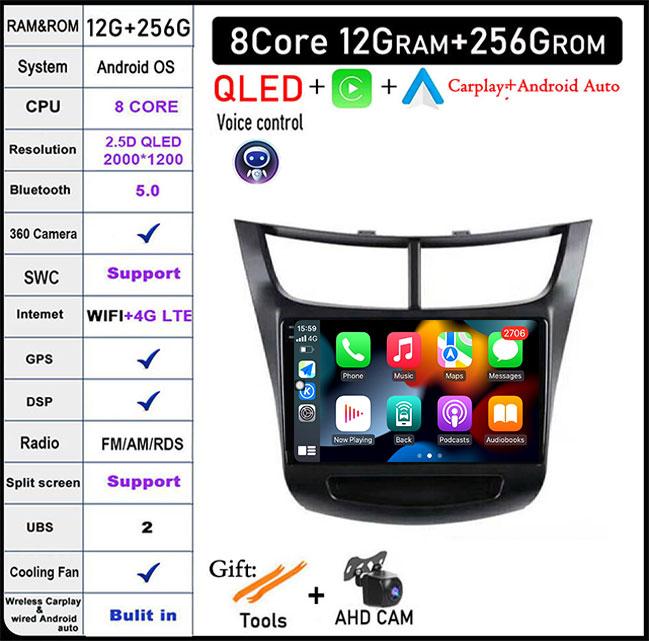 9'' For Chevrolet Sail Aveo 2015 - 2019 Android 14 Car Radio Carplay GPS Navigation Video Stereo Multimedia Player 5G Wifi