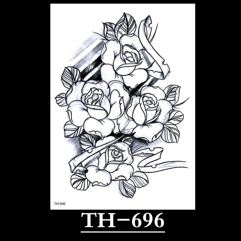 Flower Arm Tattoo Sticker, Half Arm Waterproof Tattoo Sticker, Sketch Line Tattoo Sticker Tattoo