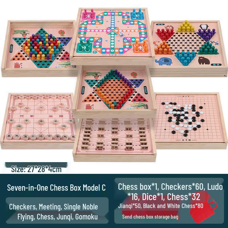 7-in-1 Wooden Educational Board Game Set for Kids