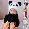 Kapuzenschal Mütze Nackenwärmer mit Tasche Fäustlinge Panda Ohren Kinder Plüsch Ohrenklappenmütze