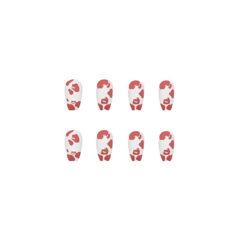 Artificial Nails Wearable Nails Manicure Nails Cow Pattern Pink Whitening Short Ballet