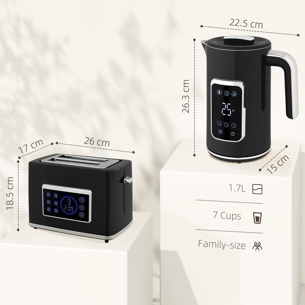 Touch Screen Kettle and Toaster Set - Black