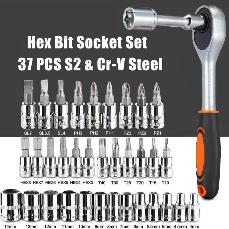 46Pcs 1/4-Inch Drive Ratchet Wrench Metric Socket Wrench Set Portable Auto Mechanical Repair Tools Motorcycle Accessories