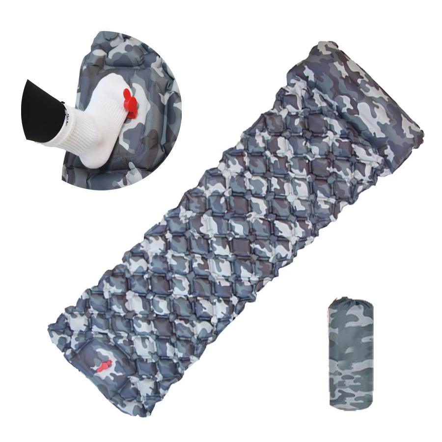 Utendørs liggeunderlag Camping Oppblåsbar Madrass Innebygd pumpe Ultralett luftpute Reisematte med nakkestøtte for reisevandring