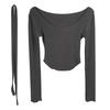 Korean Dongdaemun U-Neck Figure-Flattering Long-Sleeve Slim Fit T-Shirt for Women