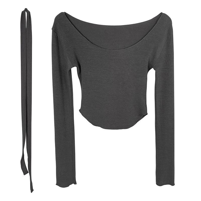 Korean Dongdaemun U-Neck Figure-Flattering Long-Sleeve Slim Fit T-Shirt for Women