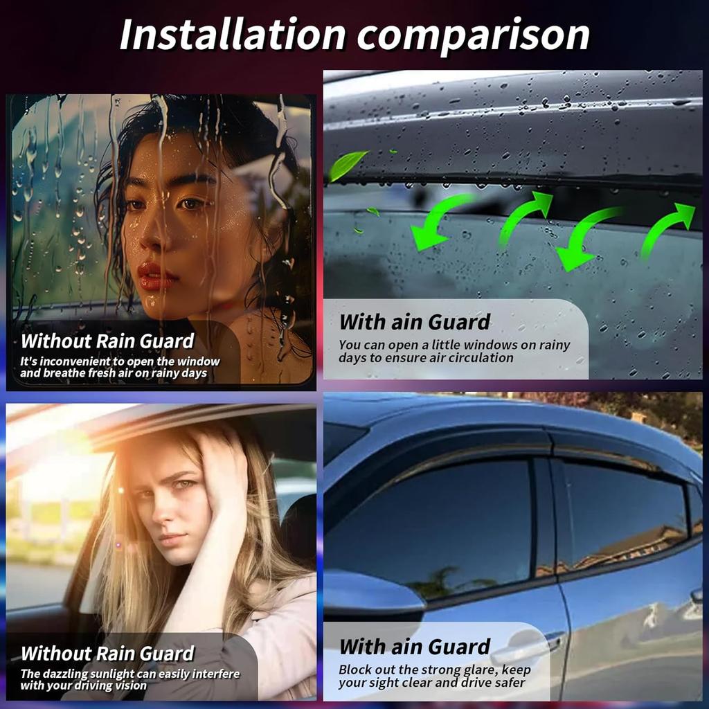 Rain Guards Side Window Visor Vent Outside Mount, 4PCS Fits For Honda Civic 4 Door Sedan 2016 2017 2018 Model Only