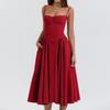 French Elegant Retro Maxi Dress Women Long Skirt Spring Summer Dopamine Strap Dress Latest Solid Color