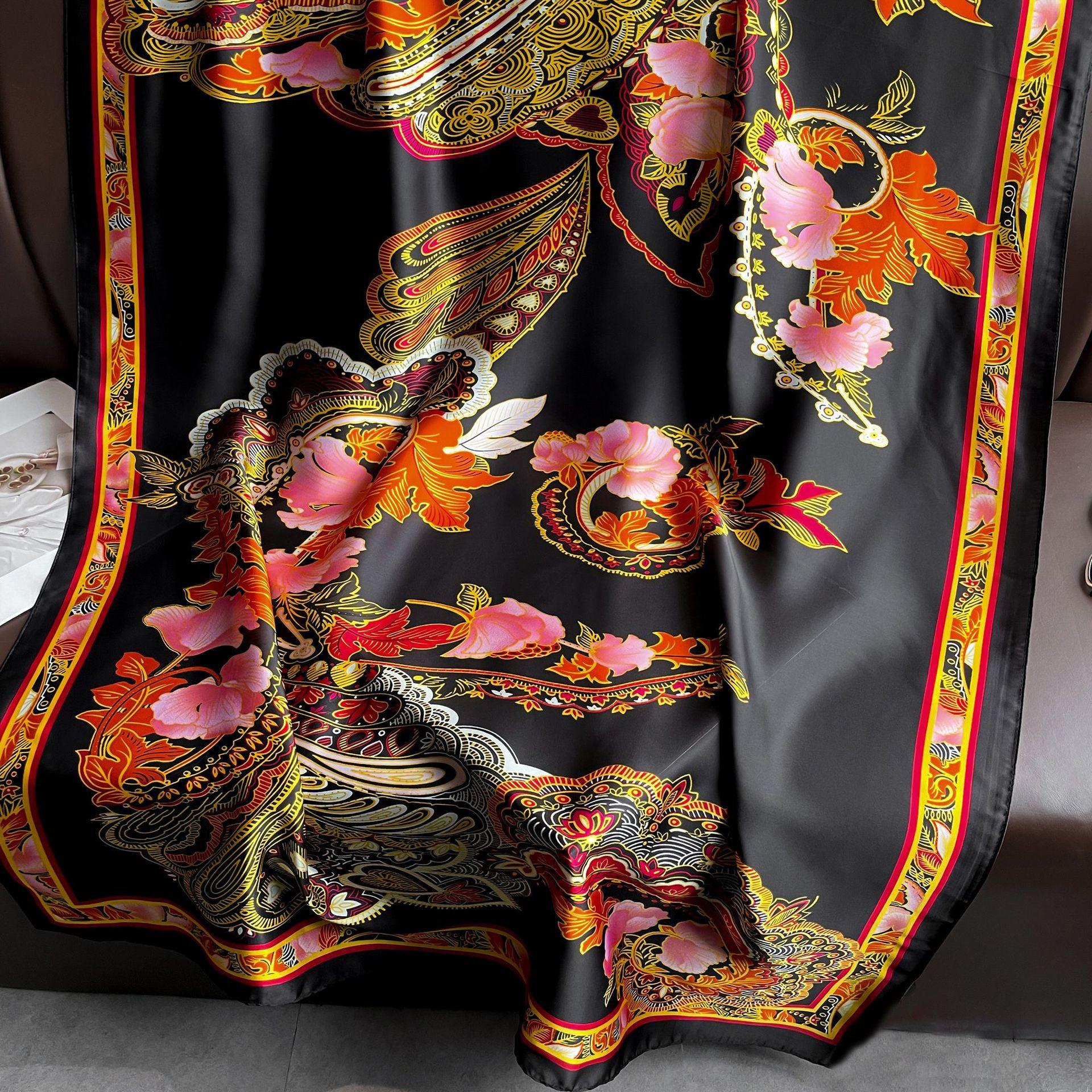 

Literary retro cashew totem printing silk scarf Lijin satin long silk scarf elegant temperament ladies thin section shawl 90-180cm