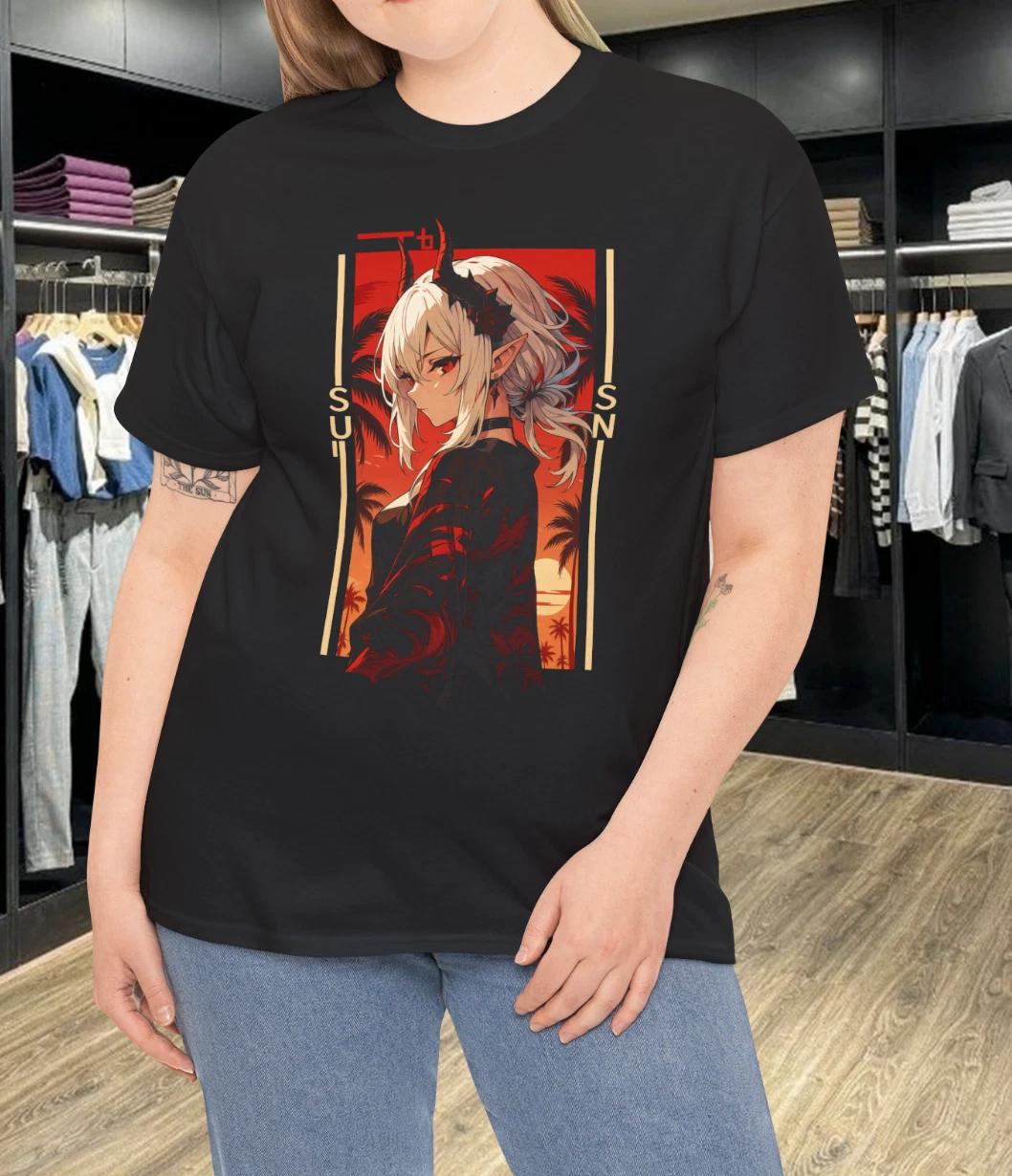 Creative Anime Girl Print T Shirt Versatile Breathable XL