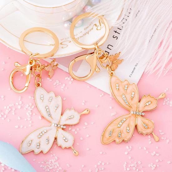 Oil-dipping Rhinestone Butterflies Keychain Women Girls Portable Zinc Alloy Backpack Purse Ornament Butterflies Key Ring Holder