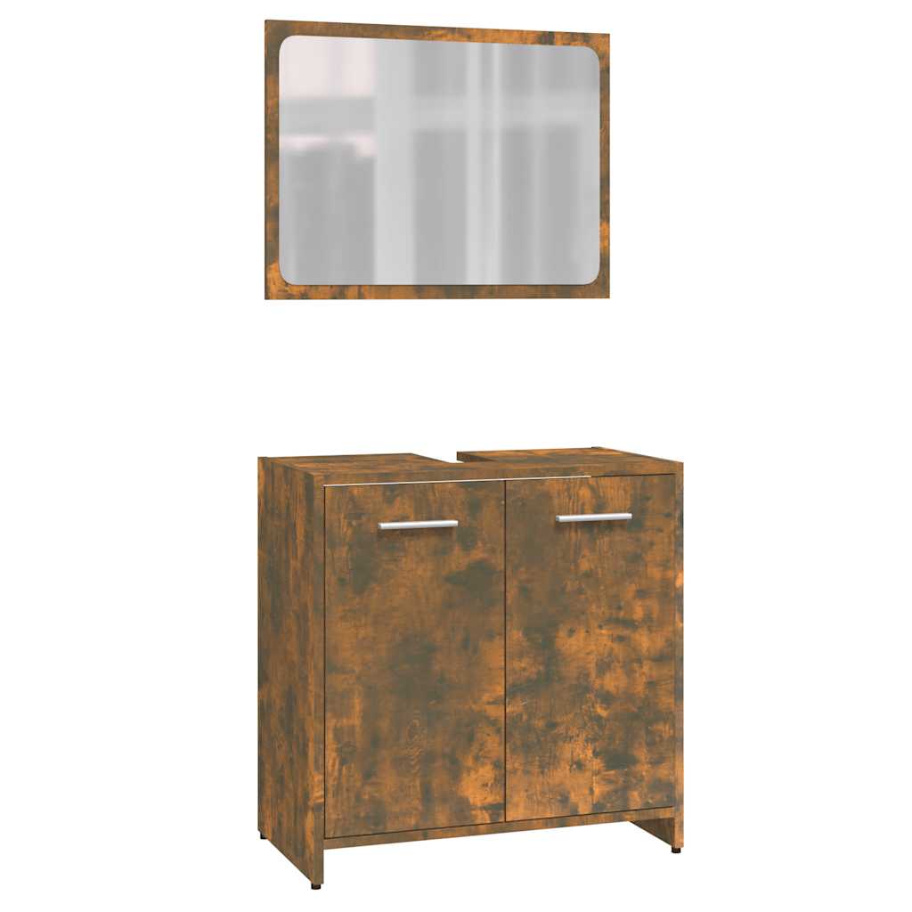 Bathroom Furniture Set Smoked Oak Wood Based Panel