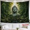 2D Flat - 2D Flat - 1pc 2D Flat Tapestry Statue Sits Peacefully in Bamboo Forest, Morning Light Filters Through Greenery, Creating Serene And Meditati