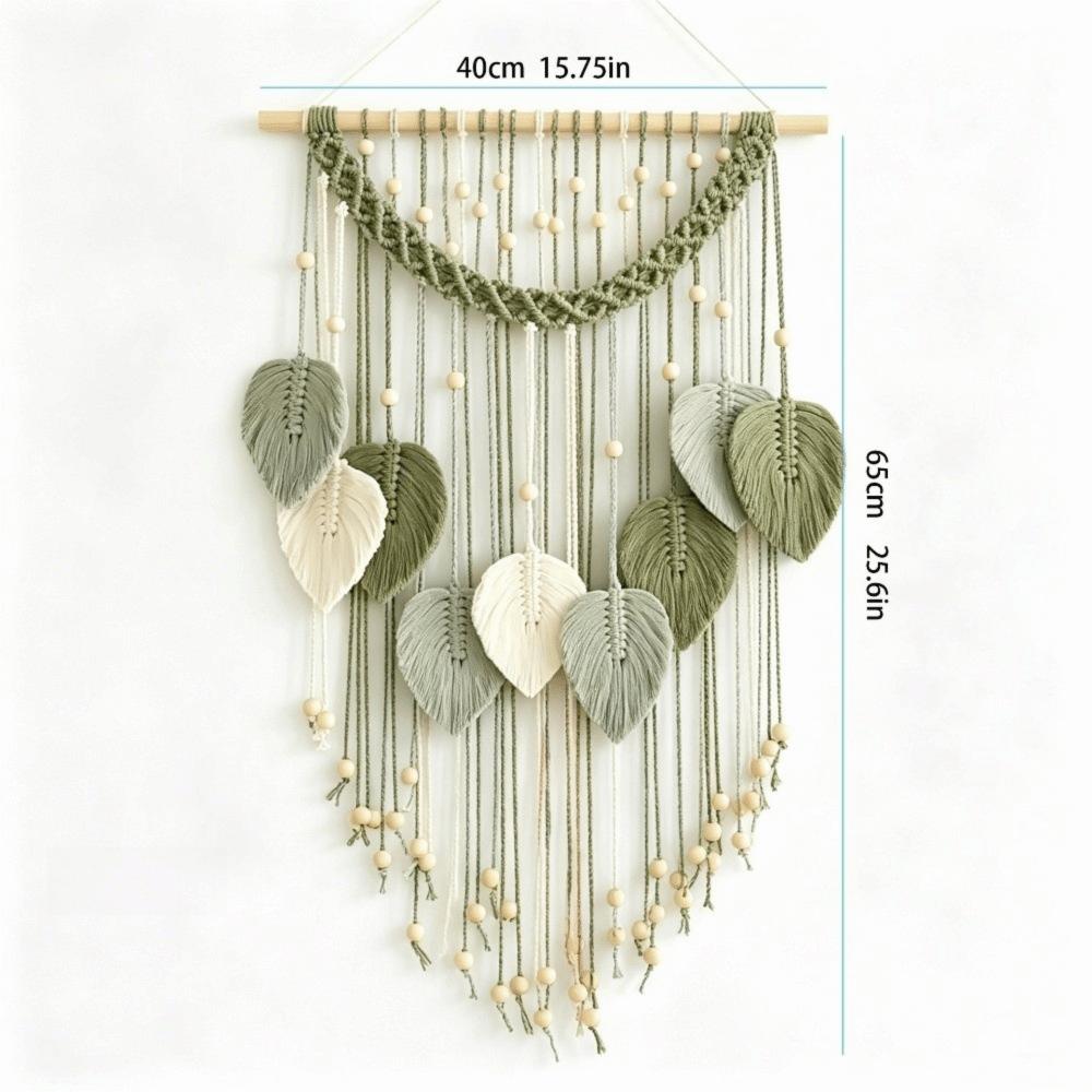 Handmade Woven Macrame Wall Hanging Cotton Rope Boho Wall Decor New Leaf Wall Decor Wall Ornament