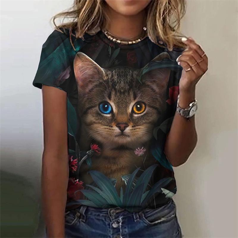 New Cat Pattern Women's T Shirt Animal 3D Print Tee Summer Casual O-Neck Short Sleeve T-Shirts Y2k Tops Harajuku Female Clothing