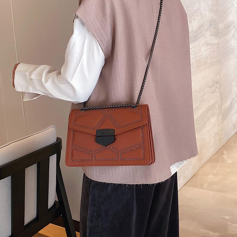 Vintage Rivet Chain Small Shoulder Bags For Women Flap PU Leather Fashion Small Square Crossbody Bag  Handbag