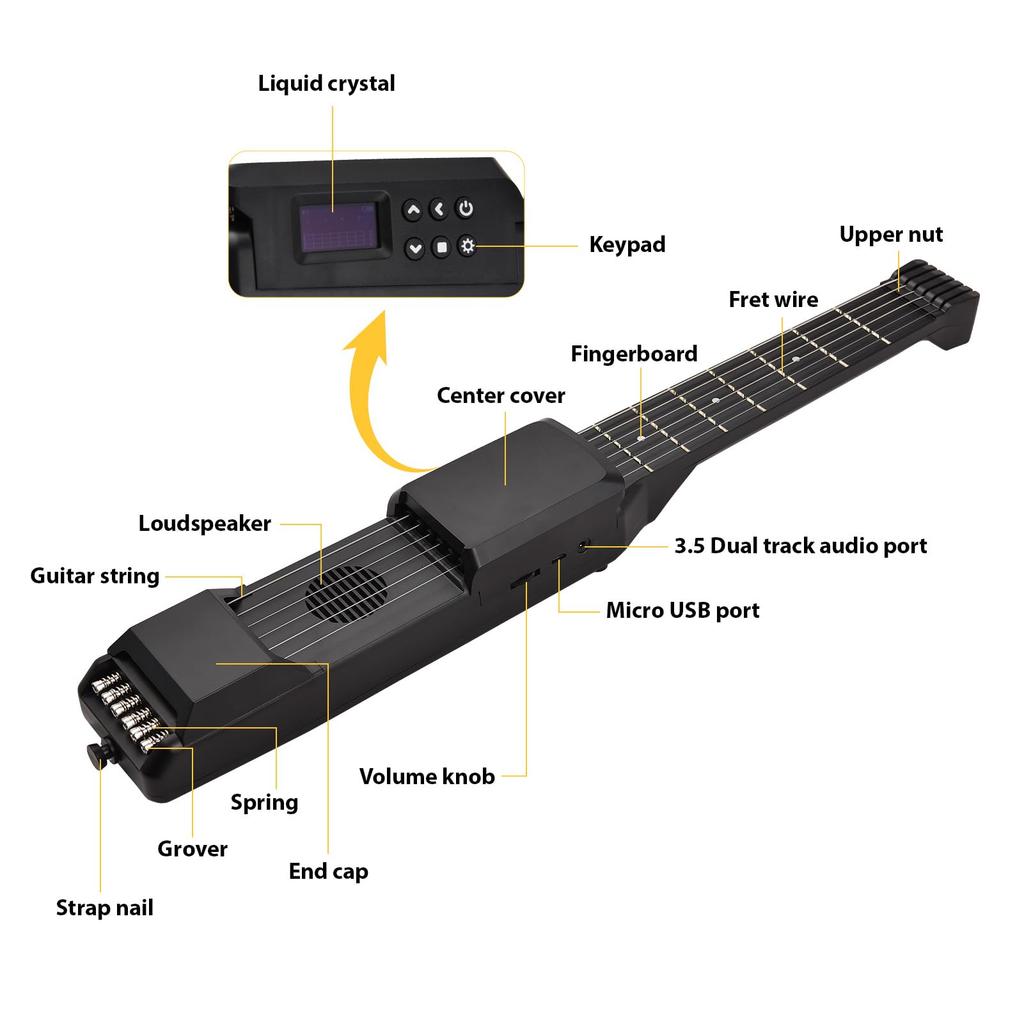 BCD YH 7-Saiten Smart E-Gitarre Stille Übung Digitaler Tuner Metronom Tasche Tragbar Folk MIDI Multifunktion Anfänger Reise Kompakt Klein