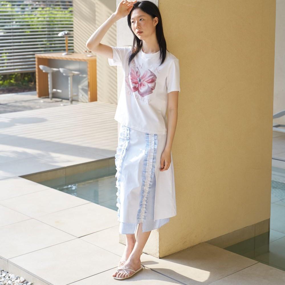 Seutyudiopolaenkeompeoni Frill Cotton Midi Skirt