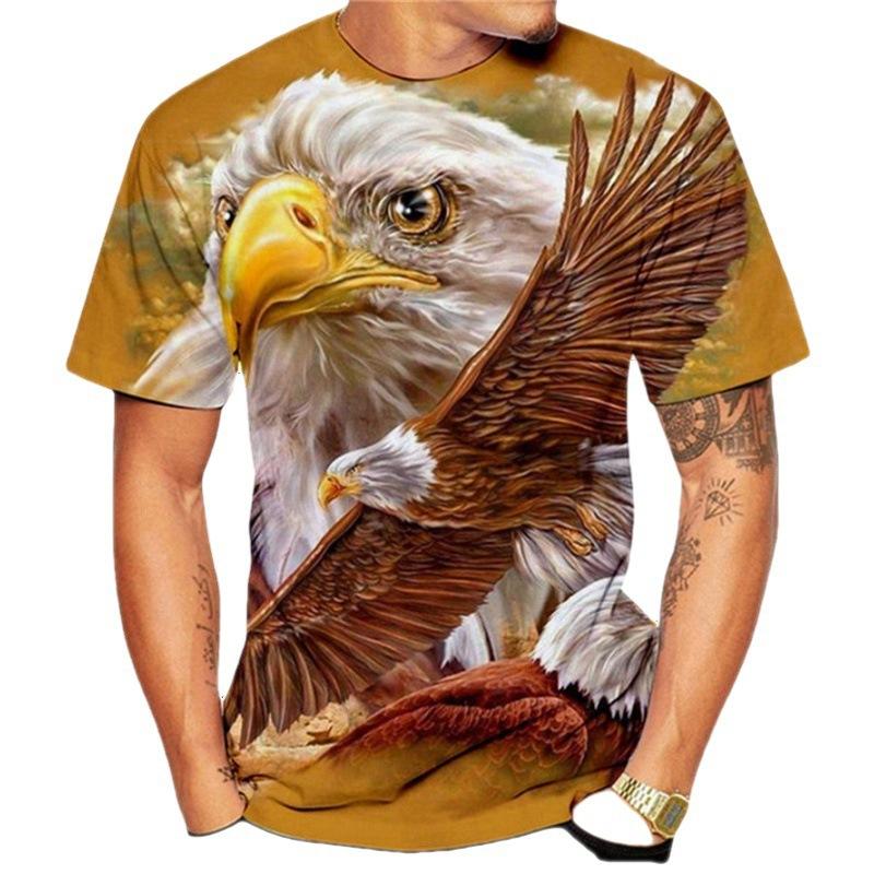 2024 Summer Men's Short Sleeved 3D Digital Printed Loose Casual White Eagle T-shirt Plus Size