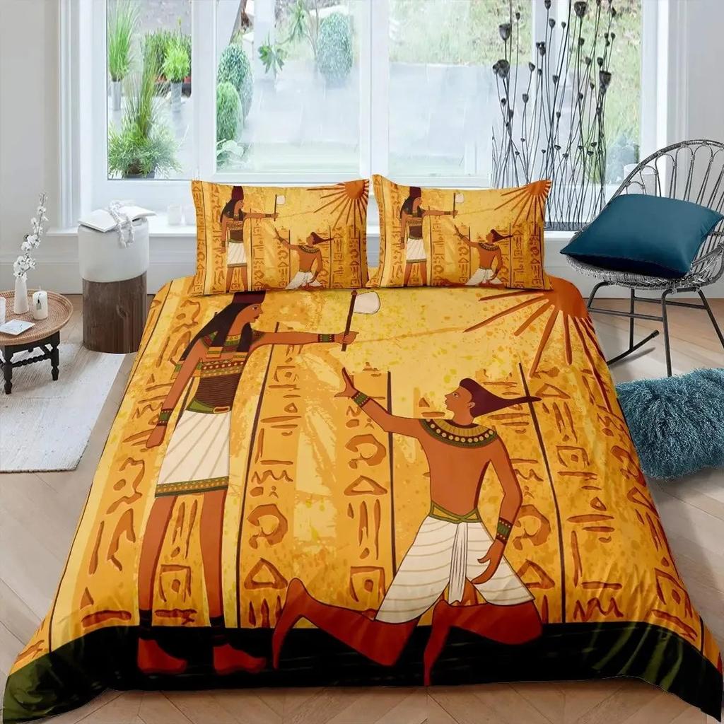 3D Ancient Egypt Tribe Duvet Cover Set,Pharaoh Bedding Sets,Egyptian Pyramids Exotic Style Comforter Cover Set Full Queen Size