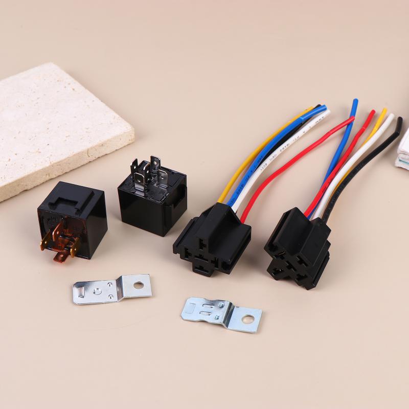 Automotive Relay 12V/24V 5Pin 40A Car Relay With Harness Socket Black Red Copper Terminal Auto Relay Socket SPDT Harness Cable
