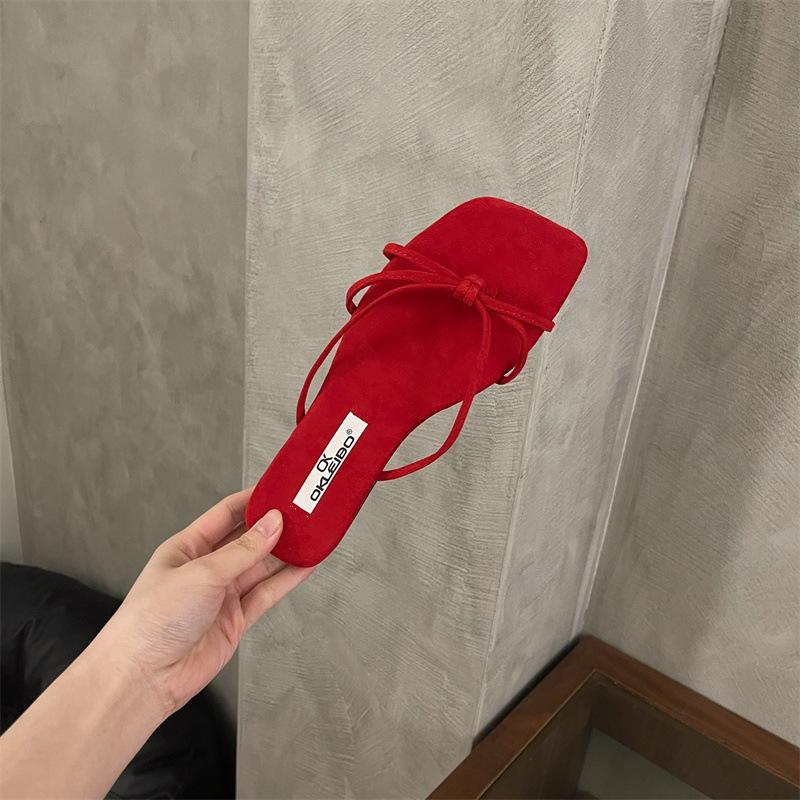 French simple toe cool slippers women's summer wear 2025 suede gentle evening wind beach thin flip-flops