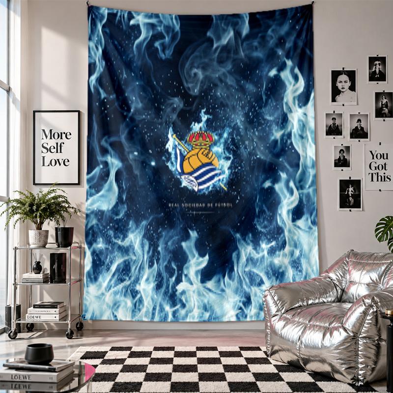 Real Sociedad FC Wandteppich Heimdekoration Wandbehang Tuch für Schlafzimmer Wohnzimmer Hintergrund