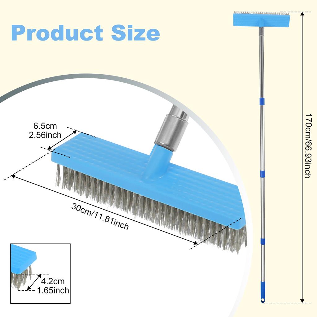 Bodenbürste mit langem Stiel, Edelstahl-Drahtbürste für Terrassen, Haushaltsreinigungswerkzeuge, Besen mit steifen Borsten für Betonböden