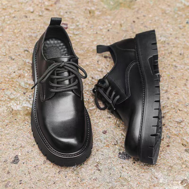 Large size retro business casual big head leather shoes men's 2025 new thick sole heightening tooling youth derby shoes