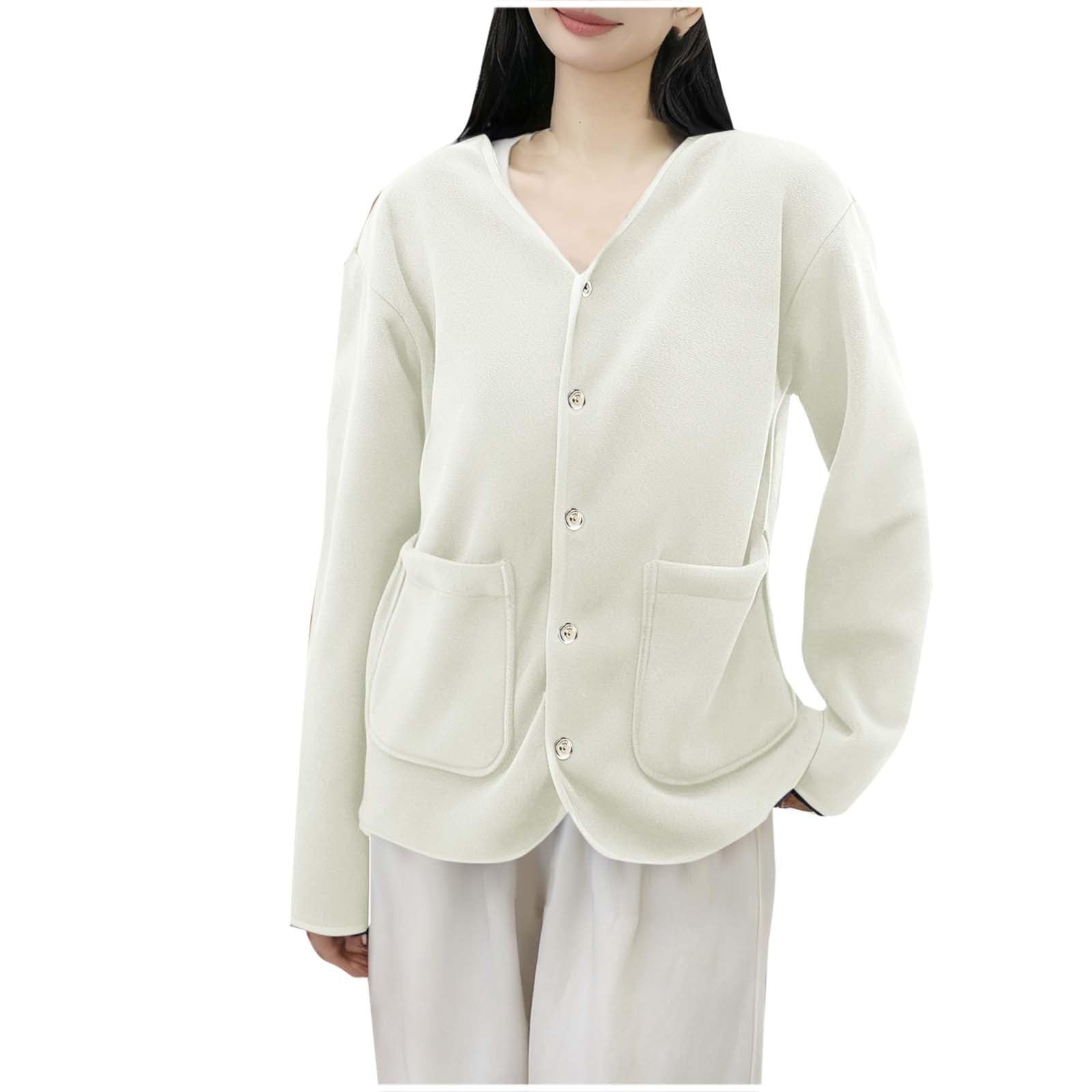 

Женский зимний модный повседневный легкий кардиган на пуговицах с карманами, длинными рукавами, V-образным вырезом, пальто с длинными рукавами XL белый