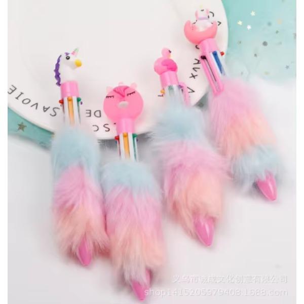

6-color-in-1 Rainbow Plush Ballpoint Pen 0.5mm Colorful Ink Writing Pen Cute Creative Stationery for Girl Kawaii School Supplies