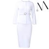 Women's Round Neck Long Sleeve Midi Dress Bodycon High Waist Elegant Peplum Office Pencil Dress With Heart Belt